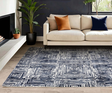 Asiatic London Kuza Portrait New Linear Pattern Navy Blue Polypropylene Abstract Textured Distressed Rug - Medium 120x170 cm (4'x5'6")