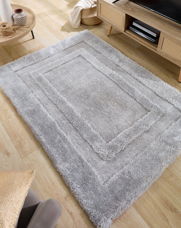 Origins Frame Tufted Silky Thick Silver Shaggy Bordered Modern Rug - Medium 120x170 cm (4'x5'6")