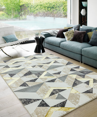 Asiatic London Orion Flag Metallic Grey Silver Gold Jute Polypropylene Abstract Geometric Rug 200x290 cm