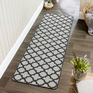 My Stain Resistant Tile Charcoal Washable Non-Slip Polypropylene Moroccan Doormat - Runner 67x200 cm (2'2"x6'7")