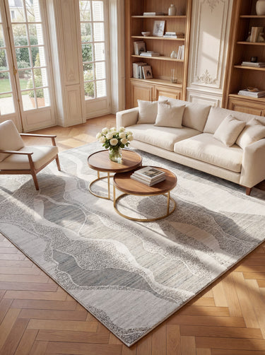 Consept Looms Dune Wavy Desert Sand Drift Pattern White Wool Viscose Textured Boho Rug - 170 x 240 cm (5'7"x7'10")