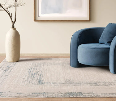 Anders AN07 Charm Border Classic Soft Shimmer Blue Natural Abstract Geometric Textured Boho Rug - Medium 120x160 cm (4'x5'4")