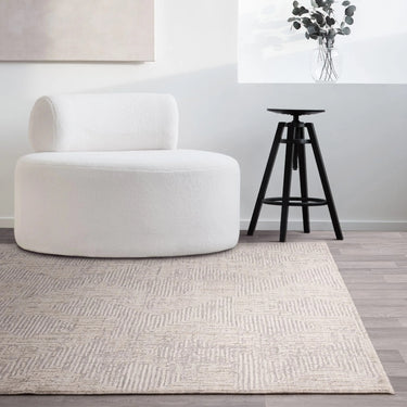 Laurent LA05 Fringed Grey Silver Cotton Abstract Geometric Textured Rug - Medium 120x160 cm (4'x5'4")