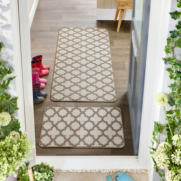 My Stain Resistant Tile Stone Beige Washable Non-Slip Polypropylene Moroccan Doormat - 50x80 cm (1'8"x2'7")