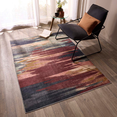 Washable Contemprary Abstract Sedona Rust/Navy Rug - Small 80x150 cm (2'6"x5')