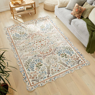 Consept Looms Liberty LIB303 Cream Multi Washable Non-Slip Traditional Floral Rug - Large 160x230 cm (5'3"x7'7")