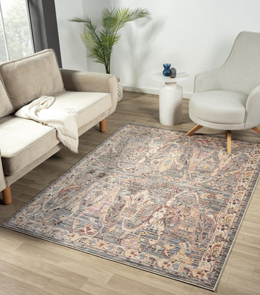 Alia 697GH Short Pile Blue Polypropylene Traditional Abstract Floral Rug - Medium 120x170 cm (4'x5'6")