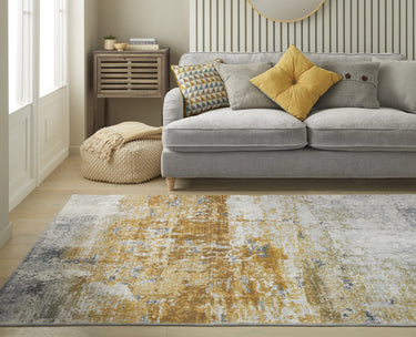 Consept Looms Lux LUX09 Machine Ivory Gold Washable Non-Slip Abstract Geometric Rug - Large 160x230 cm (5'3"x7'7")