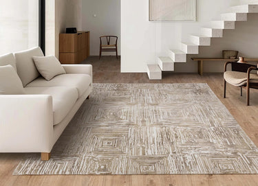 Asiatic London Kuza Portrait New Linear Pattern Beige Polypropylene Abstract Textured Distressed Rug - Large 160x230 cm (5'3"x7'7")