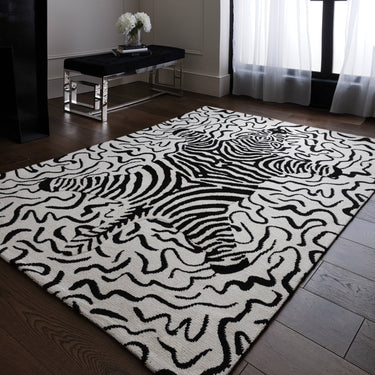 Asiatic London Wilder Zebra Mono Animal Inspired Black White Cotton Textured Modern Rug - Large 160x230 cm (5'3"x7'7")
