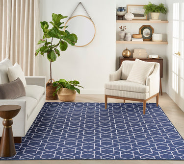 Horizon Classic Trellis HOZ01 Navy By Indoor Outdoor Polypropylene Geometric Textured Rug - Large 183 x 274 cm (6'x9')