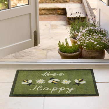 My Nylon Pattern Colour Daisy Bee Green Washable Non-Slip Doormat - Small 50 x 75 cm (2'x2'5")