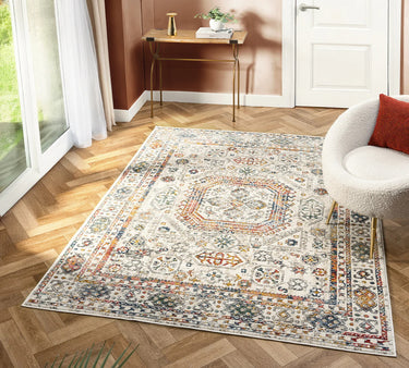 Nova Ethan Cream Beige Polypropylene Traditional Vintage Bordered Rug - Medium 120x170 cm (4'x5'6")