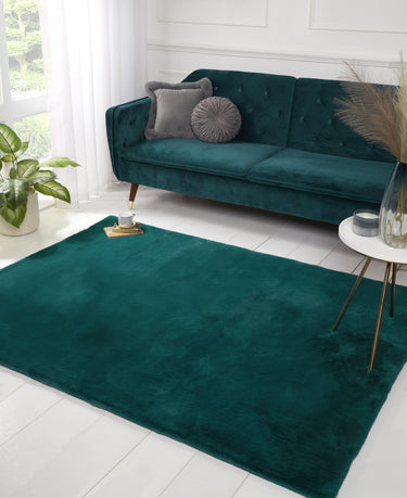 URCO Luxe Faux Fur Super Teal Shaggy Textured Plain Rug - X-Small 60x100 cm (2'x4')