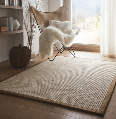 Origins Sisal Boucle Durable Classic Bordered Natural Mocha Non-Slip Cotton Traditional Textured Rug - Medium 120x170 cm (4'x5'6")