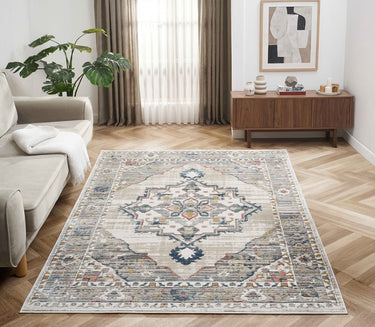 URCO Nova Leona Cream Distressed Polypropylene Persian Traditional Vintage Hallway Runner Rug - Small 80x150 cm (2'6"x5')