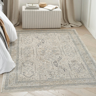 Lynx LNX01 Ivory Grey Blue By Polypropylene Persian Traditional Vintage Rug - 76 x 137 cm (2'6"x4'6")
