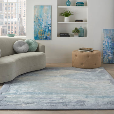 Nourison Prismatic PRS19 Hand-Tufted New Zealand Wool and Silk Abstract Seafoam Silver Rug - 114 x 175 cm (3'9"x5'9")