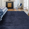 Reko Modern Contemporary Plain Hand Woven Viscose Silky Navy Blue Rug - Small 100x150 cm (3'4"x4'11")