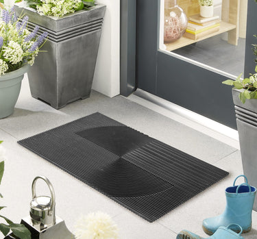 My Black Rubber Curve Reversible Geometric Textured Checked Doormat 45x75 cm