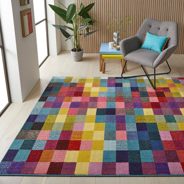 Carnaval CAR103 Vibrant Multi Colours Modern Geometric Squared Pattern Rug by Concept Looms - XX-Large 240x330 cm (8'x11')