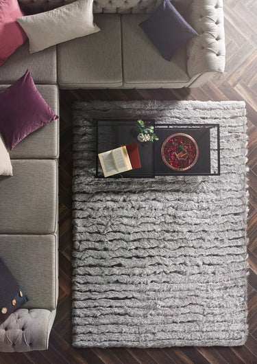 Phoenox Origins Glamour Silver Grey Shaggy Striped Modern Rug - Small 80x150 cm (2'6"x5')