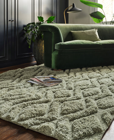 Asiatic London Harrison Sage Green Living Diamond Shaped Super Handmade Shaggy Geometric Rug - Medium 120x170 cm (4'x5'6")