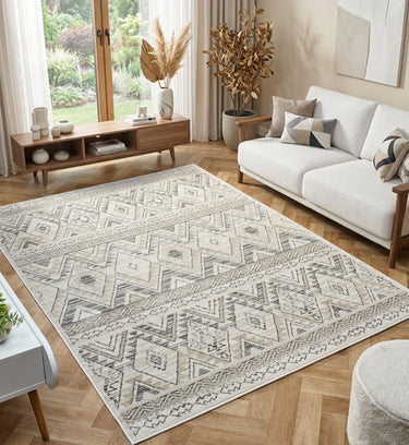 Delta Omega Cream Bohomian Tribal Geometric Motifs Rug - Medium 120x170 cm (4'x5'6")