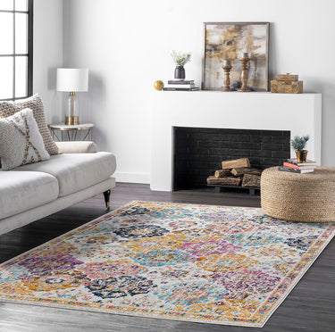Harput HAP1018 Modern Vintage Area Yellow Multi Washable Jute Cotton Polypropylene Rug - Rectangle 160 x 220 cm