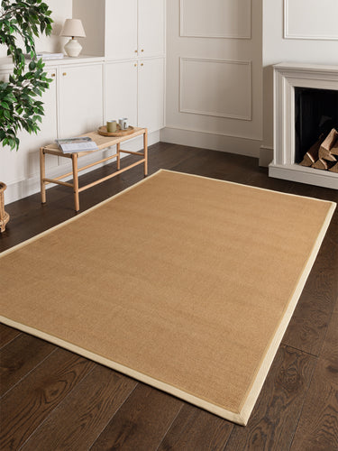 Asiatic London Bordo Boucle Sisal Cream Linen Border Natural Beige Jute Cotton Textured Flatweave Rug - Medium 120 x 170 cm (4'x5'6")