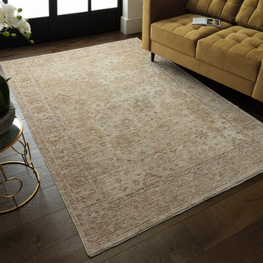 Heriz HE05 Ornate Beige High-Low Texture Traditional Vintage Textured Medallion Hallway Runner Rug - Small 80x160 cm (2'6"x5'3")