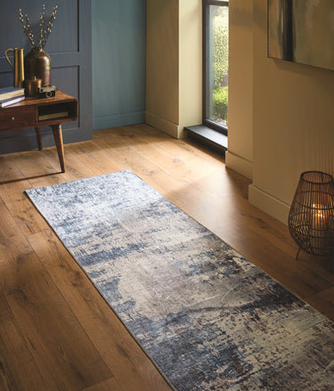 Origins Arctic Scape Ice Blue Cream Washable Non-Slip Cotton Chenille Rug - Runner 67x200 cm (2'2"x6'7")