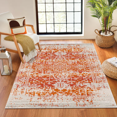 Harput HAP1019 Abstract Orange Area Washable Jute Cotton Polypropylene Rug - Rectangle 80 x 150 cm