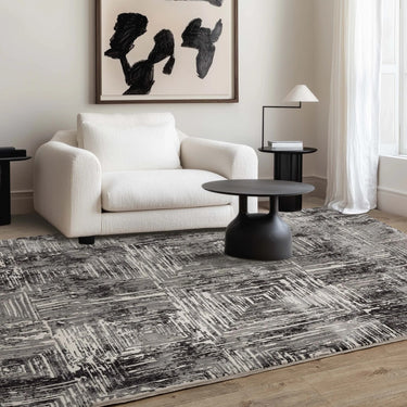 Asiatic London Kuza Portrait New Linear Pattern Grey Polypropylene Abstract Textured Distressed Rug - Small 80x150 cm (2'6"x5')