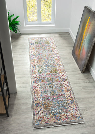 Soujorn Koppie Modern Traditional Vintage Floral Rug, Runner in Blue Grey Multi - Runner 60x240 cm (2'8')