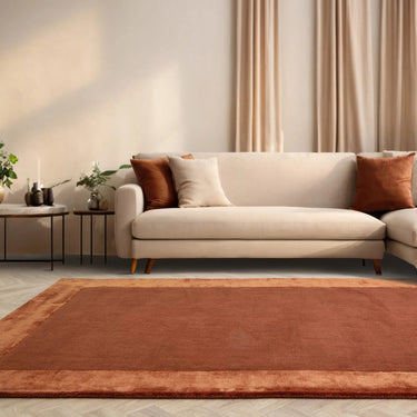 Ascot Modern Plain Hand Woven Wool Viscose Bordered Rust Brown Rug - Small 80x150 cm (2'6"x5')