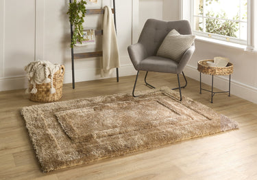 Origins Frame Tufted Silky Thick Latte Brown Shaggy Bordered Modern Rug - Medium 120x170 cm (4'x5'6")