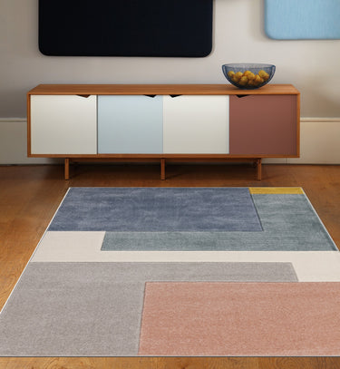 Asiatic London Sketch Blocks Retro Soft Non-Slip Hand-Carved Polypropylene Abstract Rug - Pastel Blue Grey Pink - Medium 120x170 cm (4'x5'6")