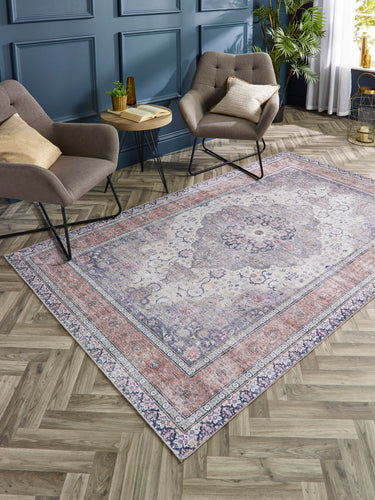 Origins Croft Medallion Soft Multicolour Washable Non-Slip Cotton Chenille Hallway Runner Rug - Small 80x150 cm (2'6"x5')
