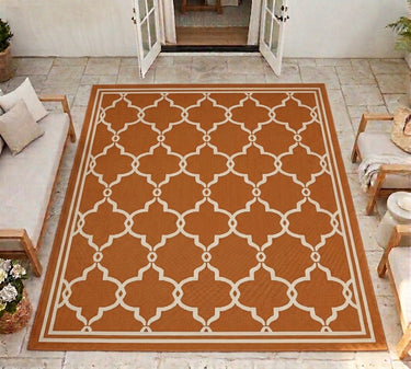 New Terrace Spanish Tile Terracotta Indoor Outdoor Polypropylene Geometric Rug - Small 80x150 cm (2'6"x5')