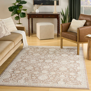 Isla ISL01 Bordered Mocha Jute Polypropylene Traditional Vintage Rug - Large 160x213 cm (5'3"x7')