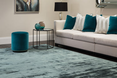 Chrome Hand Made Rug Modern Plain Viscose Silky Shiny Luxurious Petrol Blue Rug - Medium 120x180 cm (4'x6')