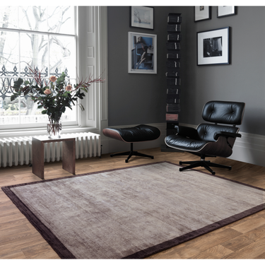 Blade Border Plain Silky Hand Woven Viscose Rug in Moleskin with Charcoal Border - Medium 120x170 cm (4'x5'6")