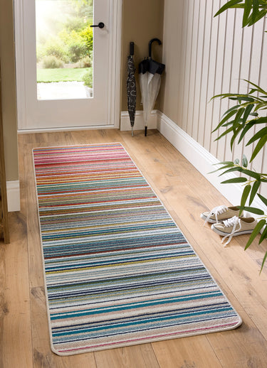 My Mat Candy Washable Home Entrance, Kitchen, Hallway, Entryway Non-Slip Rug in Stripe Rainbow Multi Colours in 67 x 200 cm