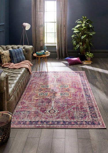 Origins Granada Traditional Bordered Rug & Hallway Runner in Ruby - Small 80x150 cm (2'6"x5')