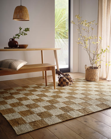 Checkerboard Natural Hand-Woven Jute Rug and Runner - Small 80 x 150 cm (2'6"x5')