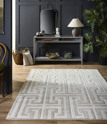 Origins Elegant Greek Key Beige Cream Jute Polypropylene Geometric Rug - Small 80x150 cm (2'6"x5')
