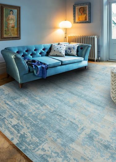 Asiatic London Astral AS11 New Blue Silky Shiny Acrylic Cotton Abstract Textured Rug - Medium 120x180 cm (4'x6')