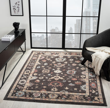 Alia 428GL Short Pile Sand Polypropylene Traditional Floral Bordered Rug - Medium 120x170 cm (4'x5'6")