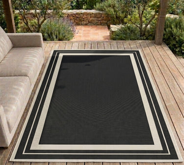 Terrace Black Polypropylene Geometric Flatweave Bordered Rug - Small 80x150 cm (2'6"x5')